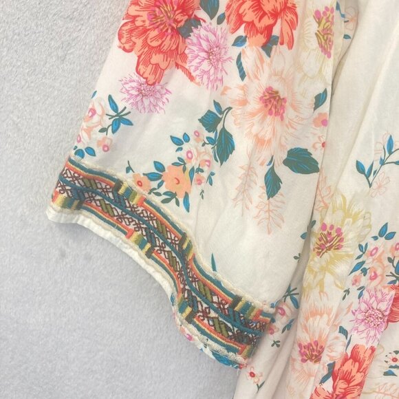Linda Anderson Floral Embroidered Tunic Top Womens XL Boho Colorful 3/4 Sleeve - Picture 11 of 13